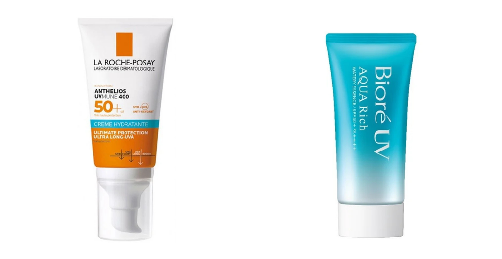 La Roche-Posay Anthelios UVMune 400 Invisible Fluid SPF50+ & Biore UV Aqua Rich Watery Gel SPF50+ PA++++